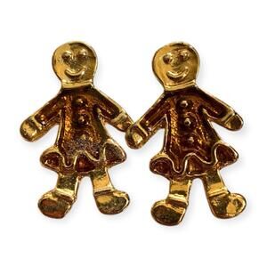 Vintage Christmas Holiday Metal Enamel Gingerbread Cookies Statement Earrings